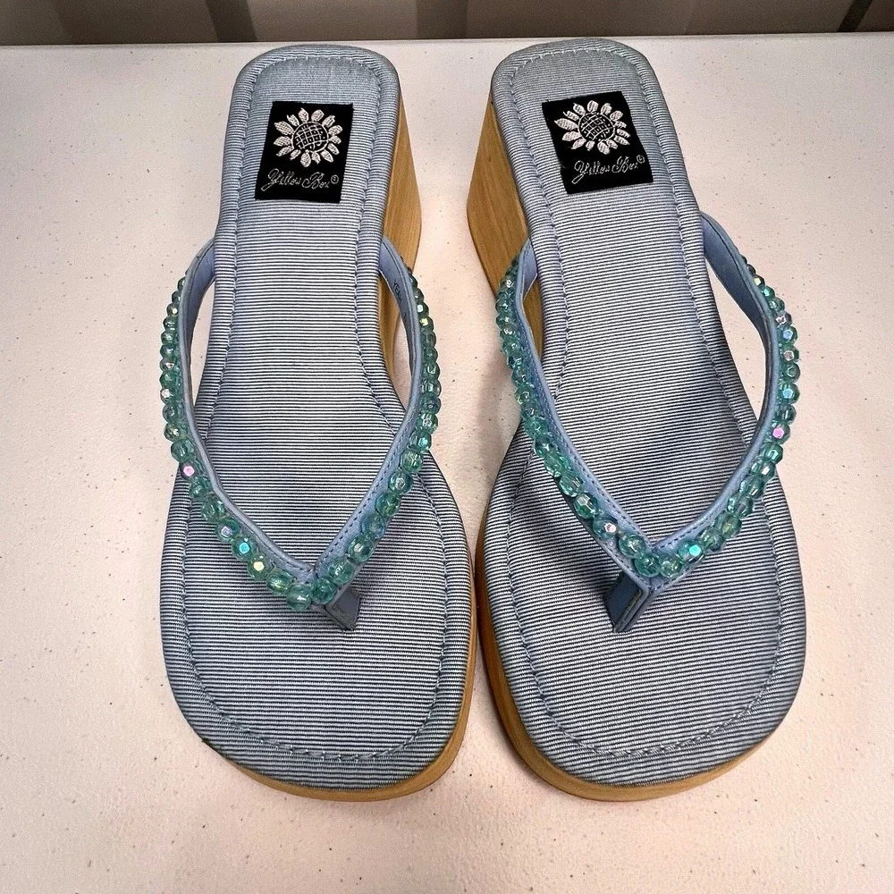 Yellow Box Yeah Blue Beaded Women Platform Chunky Size 7.5 NWB Y2K - Picture 3 of 10